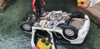 Auto si ribalta e termina in un canale, salvi due ragazzi